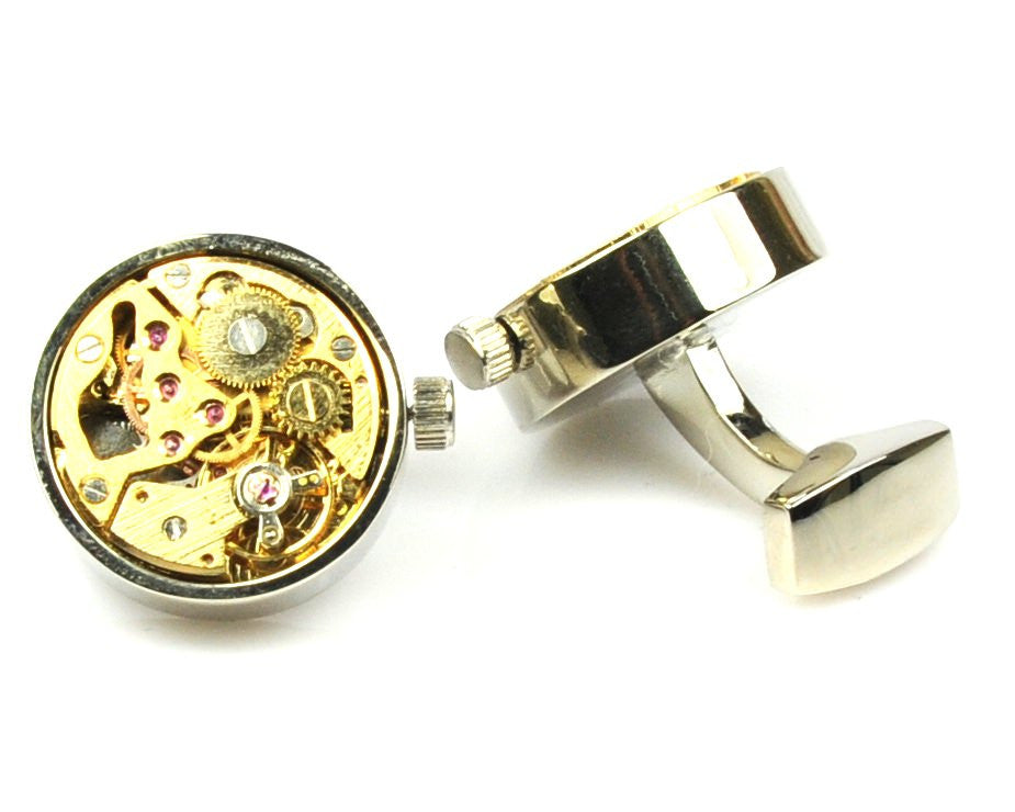 Silver Round Steampunk Vintage Cufflinks