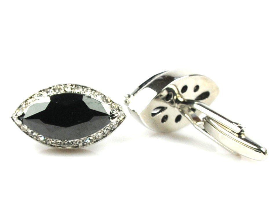 Black silver cufflinks with crystals
