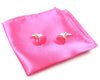 Pink Tie, handkerchief, cufflinks, 100% Silk