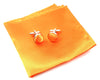 Orange Tie, handkerchief, cufflinks, 100% Silk