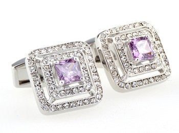 Purple Rhinestone Square Cufflinks