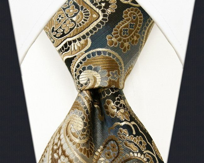 Paisley Khaki Silver Grey Tie, 100% Silk