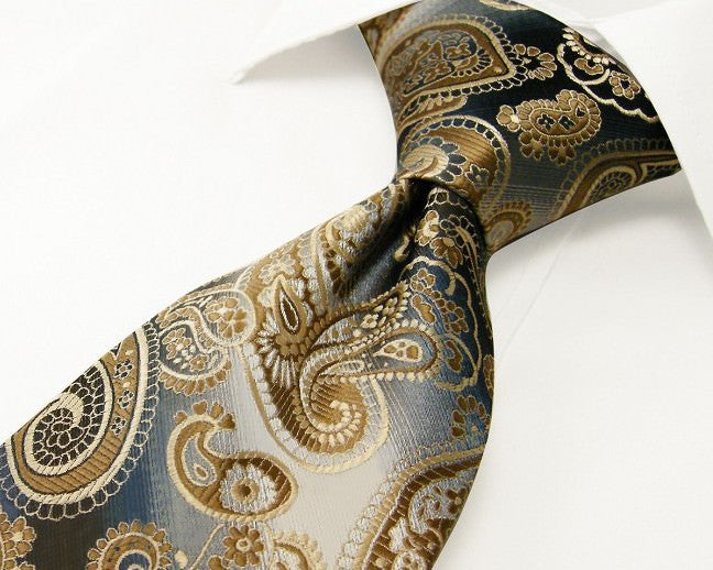 Paisley Khaki Silver Grey Tie, 100% Silk