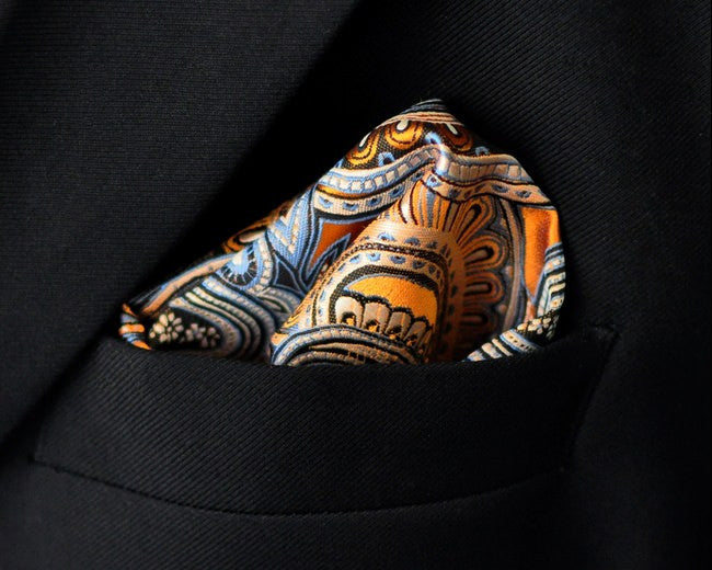 Paisley Floral Gold Blue Handkerchief