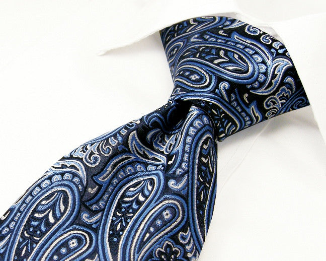 Paisley Floral Blue Tie, 100% Silk
