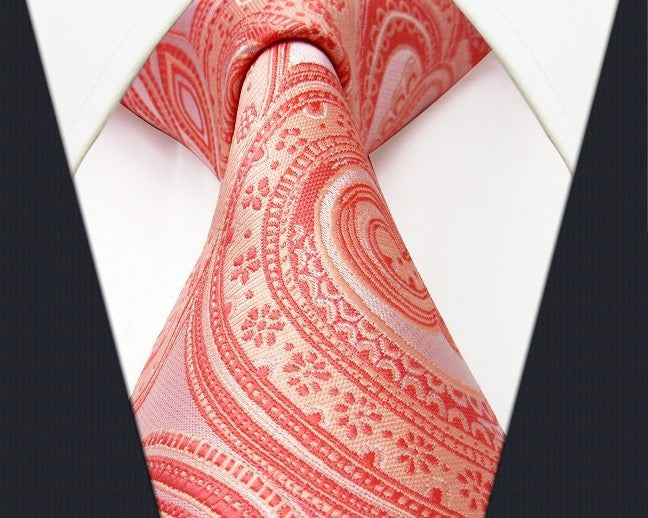 Paisley Orange Pink Tie, 100% Silk
