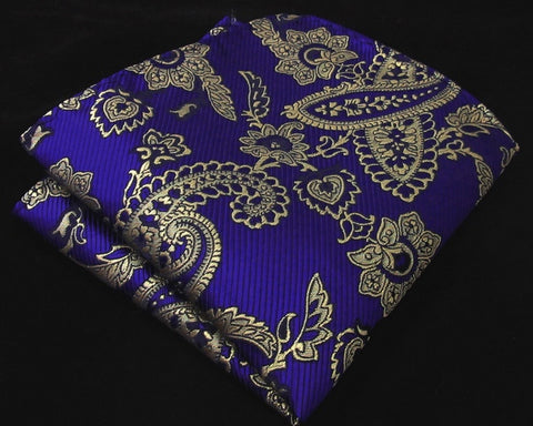 Orange Navy Blue Floral 100%  Silk Tie Necktie Set