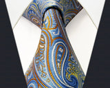 Paisley Light Blue Azure Yellow Tie, 100% Silk