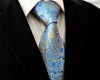 Paisley Light Blue Azure Yellow Tie, 100% Silk