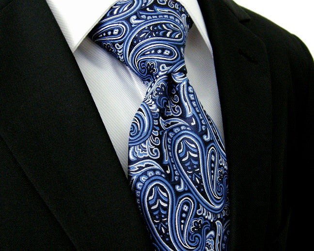 Paisley Floral Blue Tie, 100% Silk