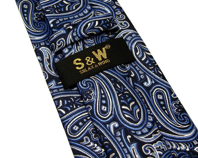 Paisley Floral Blue Tie, 100% Silk