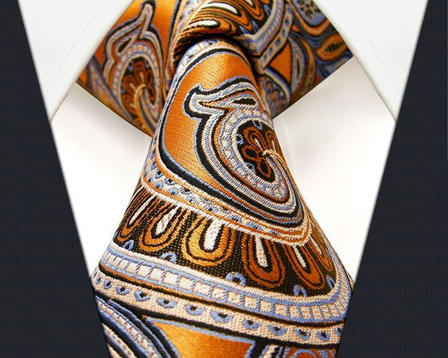 Paisley Floral Gold Tie, 100% Silk