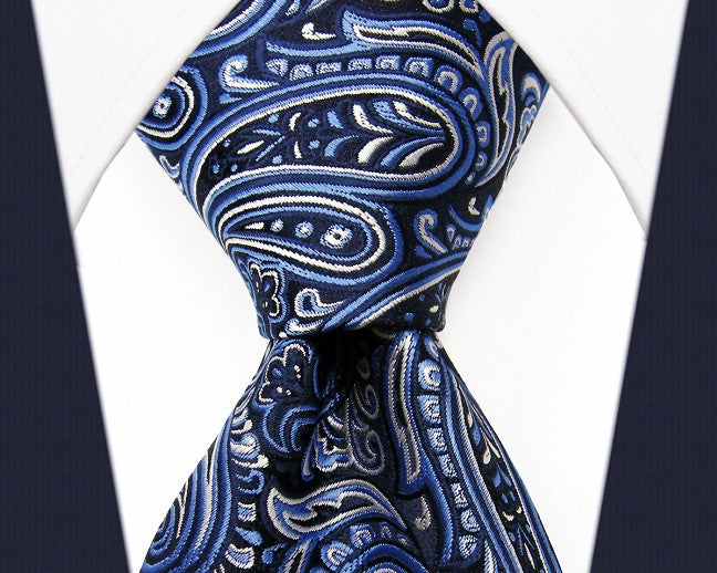 Paisley Floral Blue Tie, 100% Silk