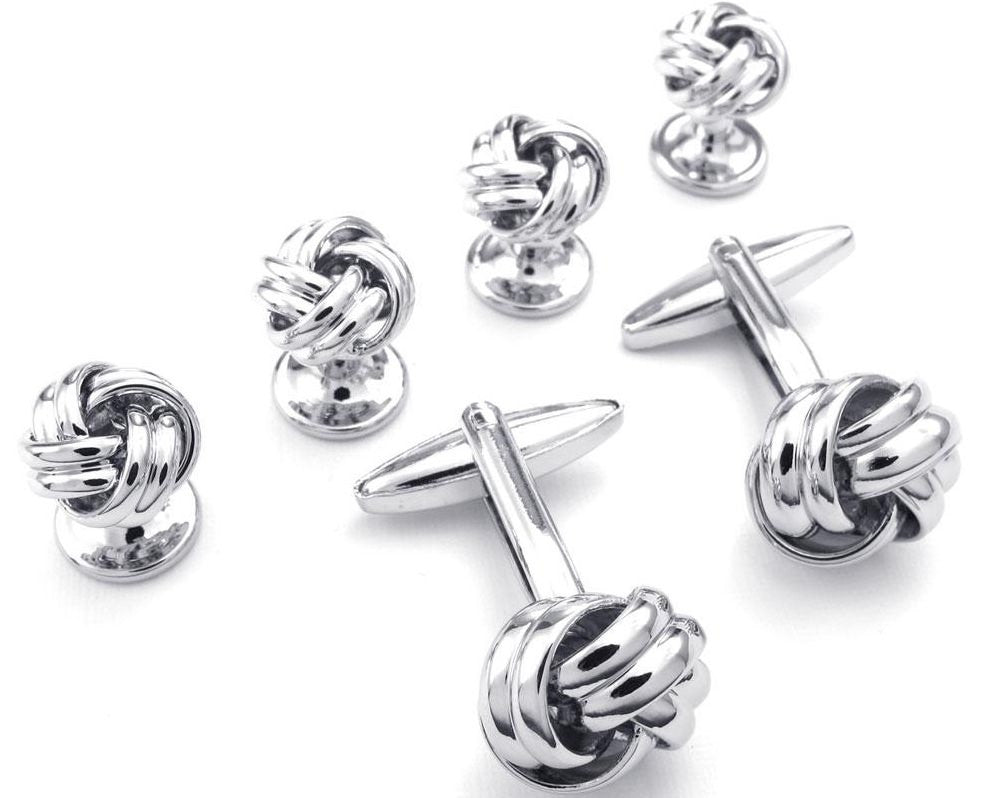 Crystal in Silver Loveknot Studs and Cufflinks Set Crystal in Silver Loveknot Studs and Cufflinks Set