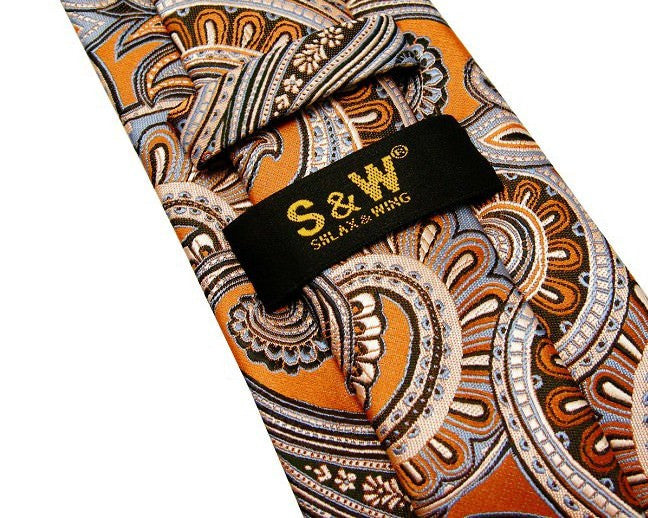 Paisley Floral Gold Tie, 100% Silk