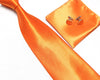 Orange Tie, handkerchief, cufflinks, 100% Silk