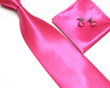 Pink Tie, handkerchief, cufflinks, 100% Silk