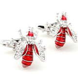 Red bee white crystal cufflinks