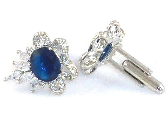 Blue Sapphire White Topaz Pear Cut Cufflinks