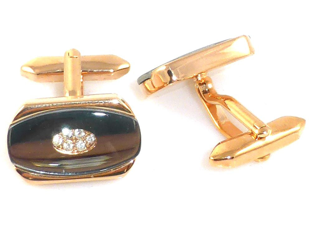 Oval crystal onyx rose gold cufflinks