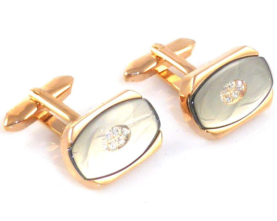 Oval crystal onyx rose gold cufflinks