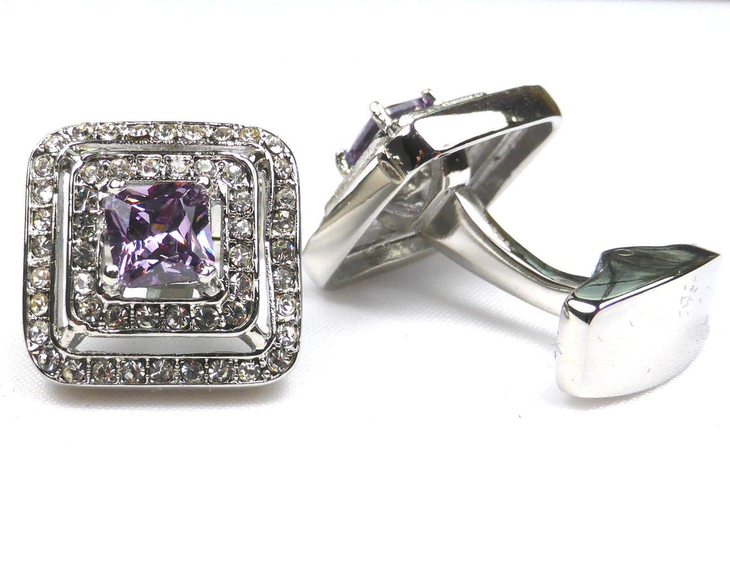 Purple Rhinestone Square Cufflinks