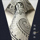 Paisley Floral White Light Grey Tie, 100% Silk