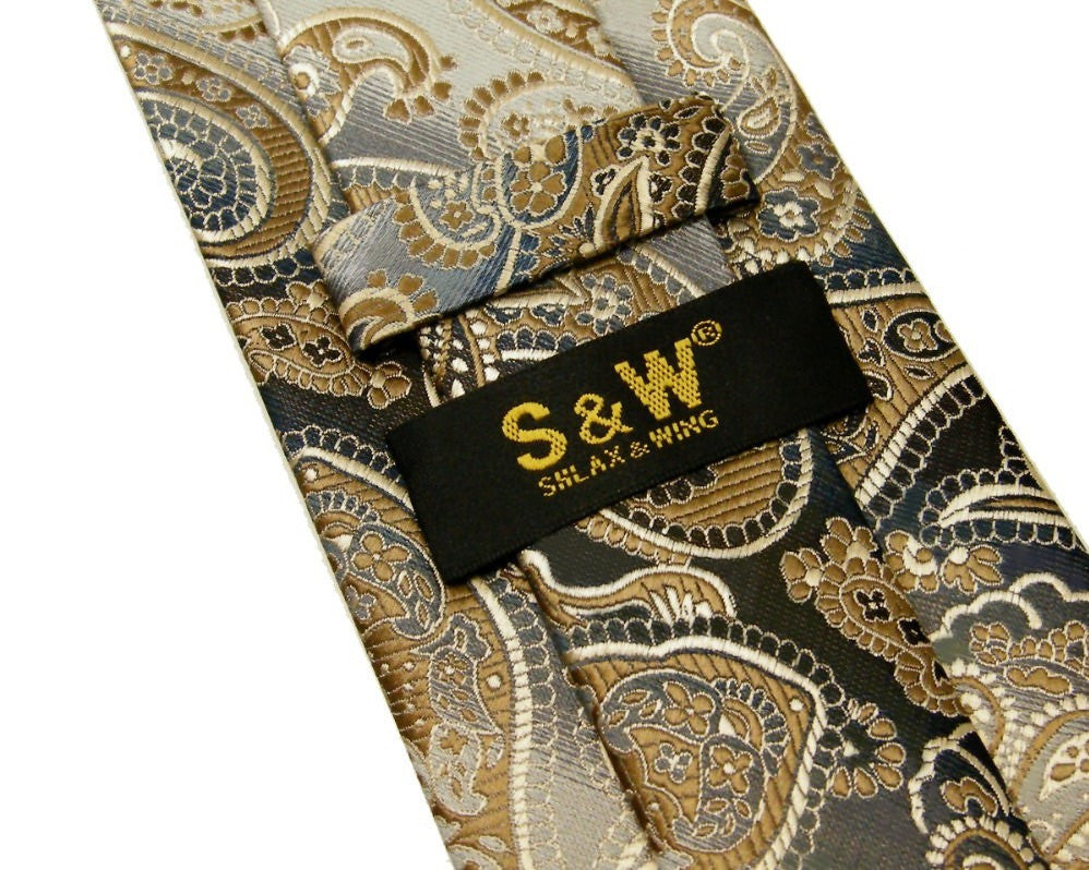 Paisley Khaki Silver Grey Tie, 100% Silk