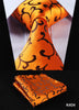 Orange Navy Blue Floral 100%  Silk Tie Necktie Set