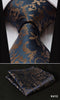 Orange Navy Blue Floral 100%  Silk Tie Necktie Set