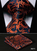 Orange Navy Blue Floral 100%  Silk Tie Necktie Set