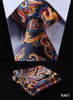 Orange Navy Blue Floral 100%  Silk Tie Necktie Set