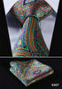 Orange Navy Blue Floral 100%  Silk Tie Necktie Set