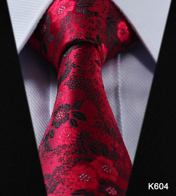 Dark Red Flowered Silk Tie