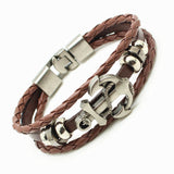 Leather Woven Anchor Charm Bracelet