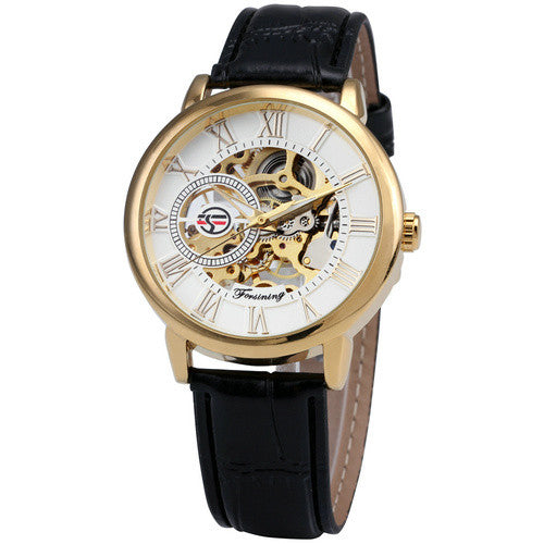 Forsining 3d Logo Royal Black Gold Mechanical Watch