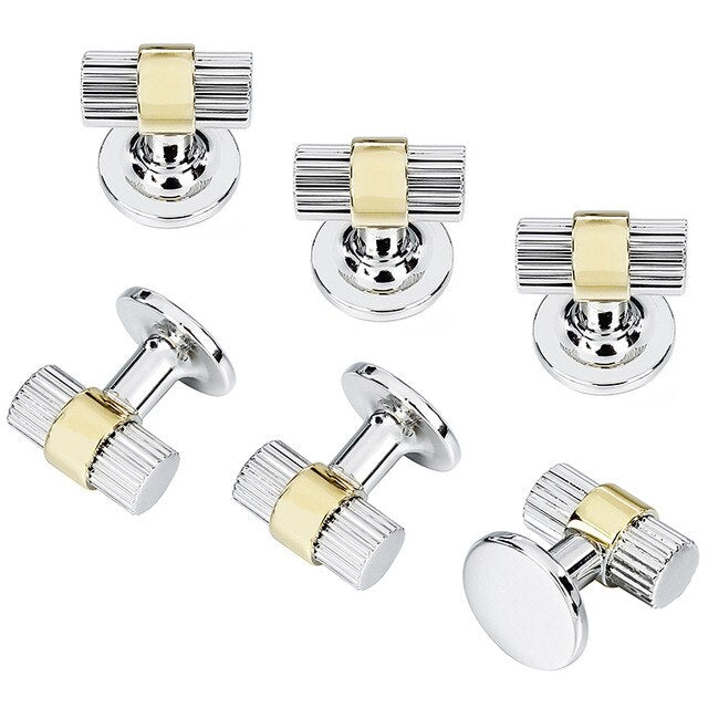 Black gun and Silver Rhodium Cylinder Cufflinks Tuxedo Studs Set