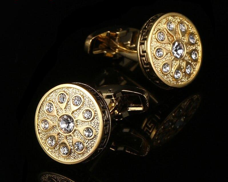 Crystal Gold round Cufflinks