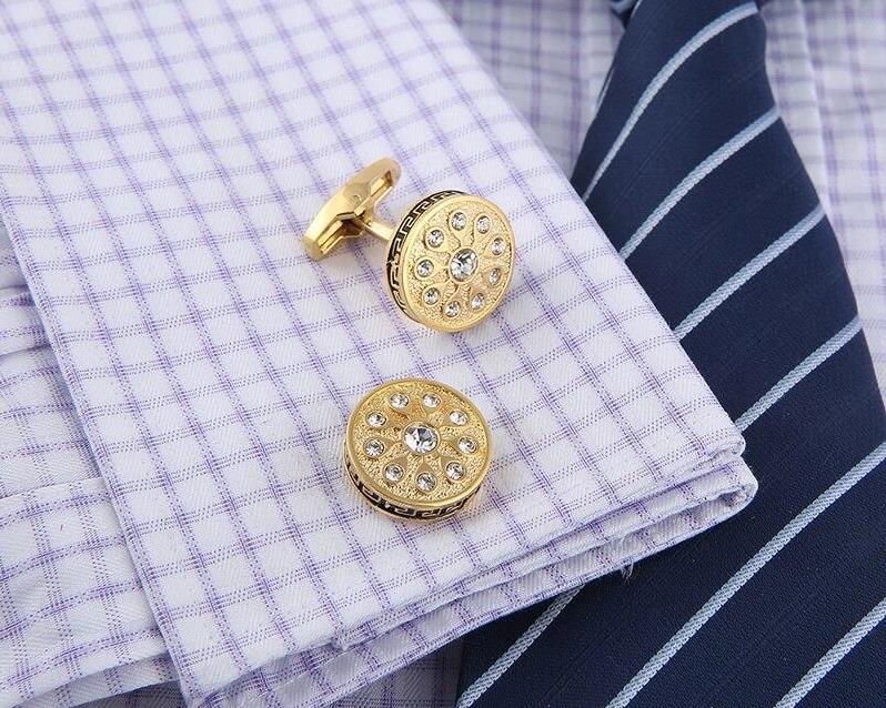 Crystal Gold round Cufflinks