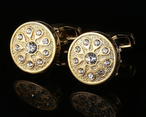 Gold round black cufflinks