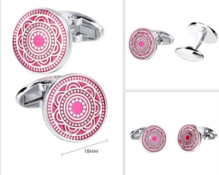 ENAMEL PATTERN PINK SILVER CUFFLINKS