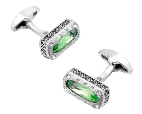 Silver Crystal Round Cufflinks