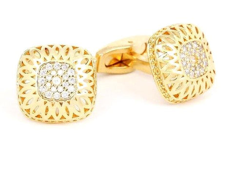 Gold round black cufflinks