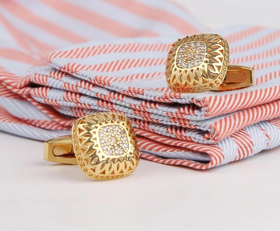 Gold Zircons Luxury Cufflinks