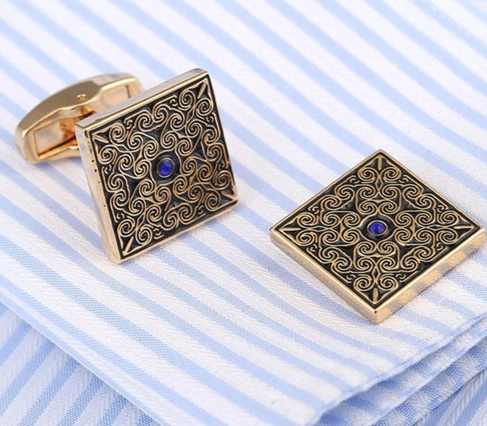 Blue zircon Gold Square Cufflinks