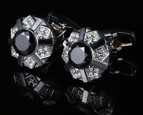 Crystal stone silver cufflinks