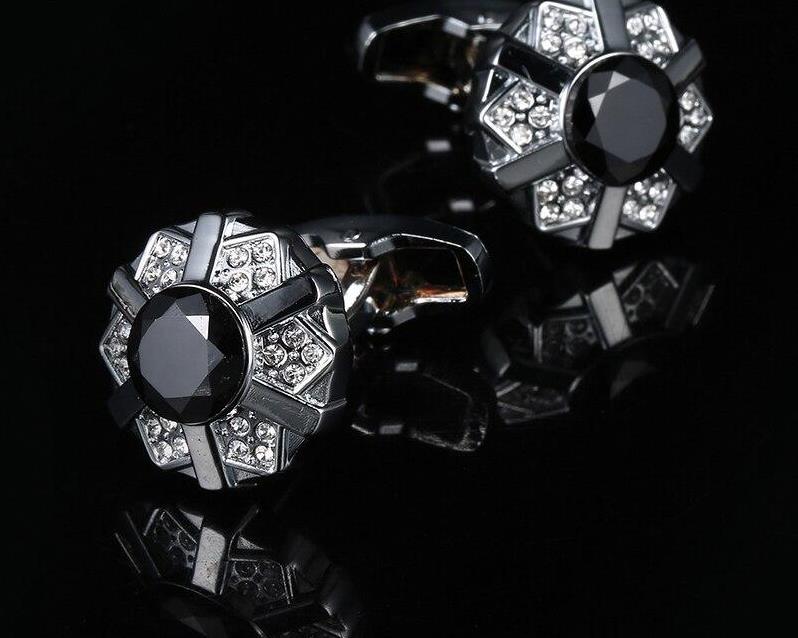 Black silver Rhinestone Cufflinks