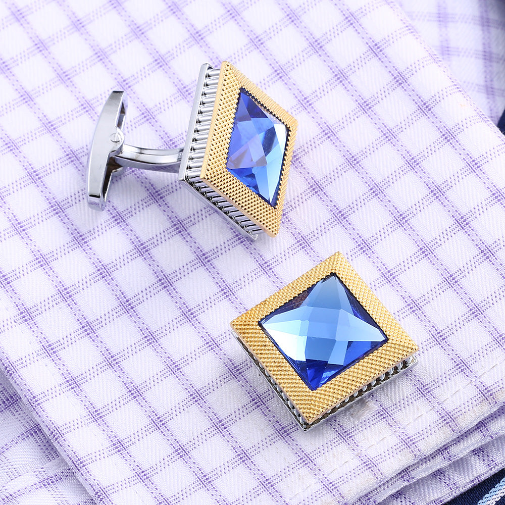 Blue Crystal Gold and Silver Cufflinks