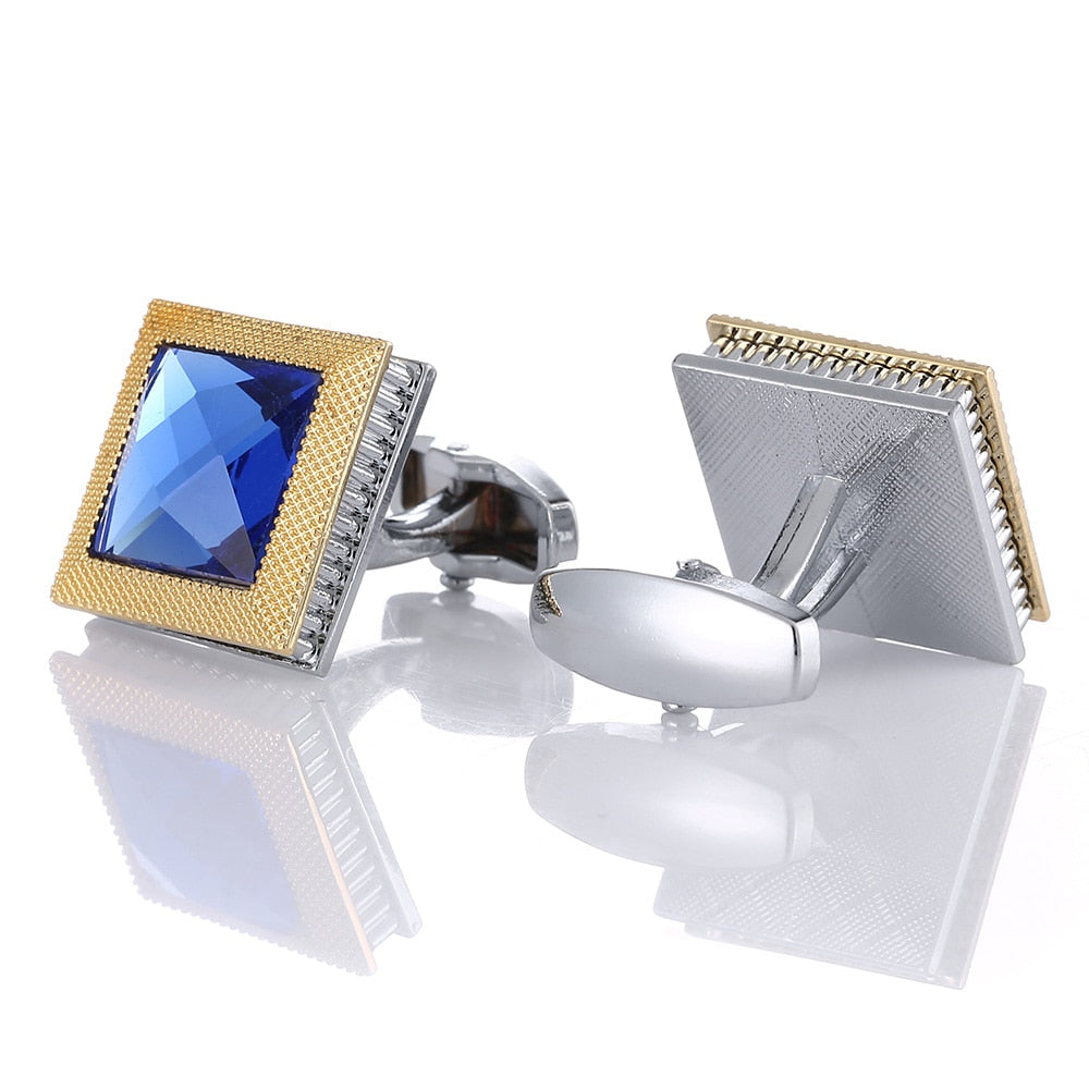 Blue Crystal Gold and Silver Cufflinks