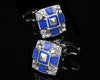 Blue silver square cufflinks